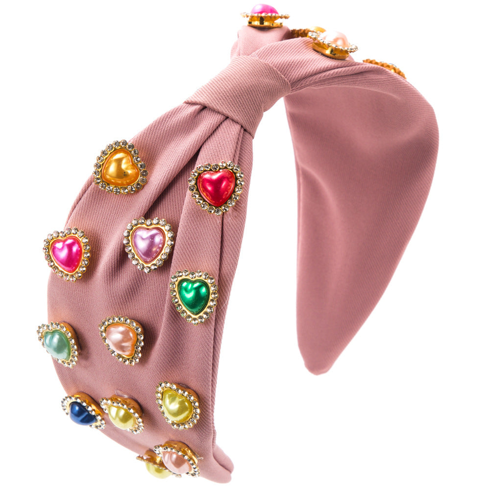 Wholesale Valentine's Day Fabric Colorful Love Pearl Set Diamond Hair Hoops